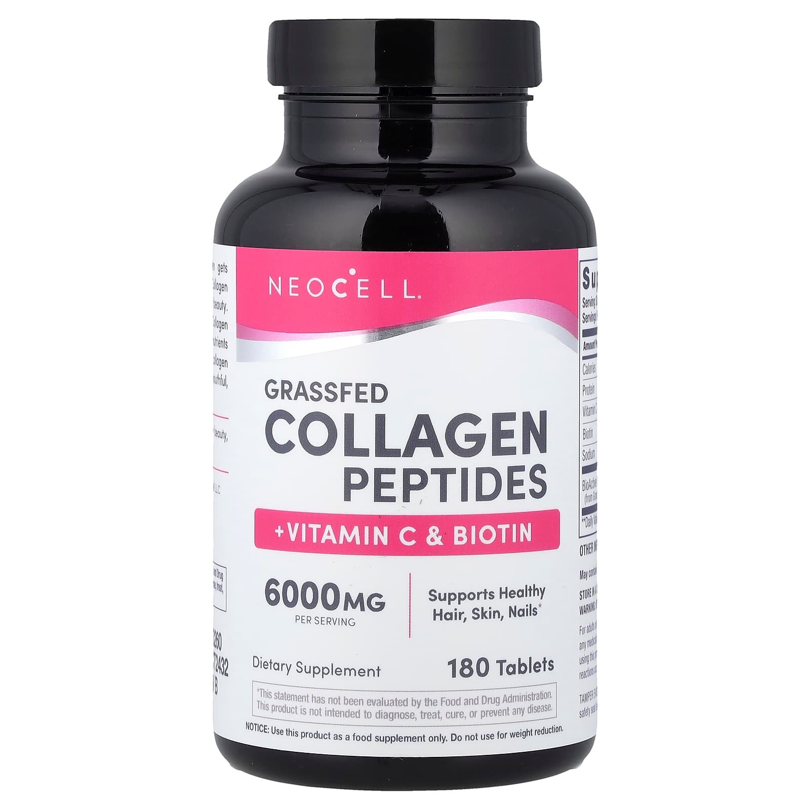 NeoCell Grassfed Collagen Peptides + Vitamin C & Biotin, 180 Tablets