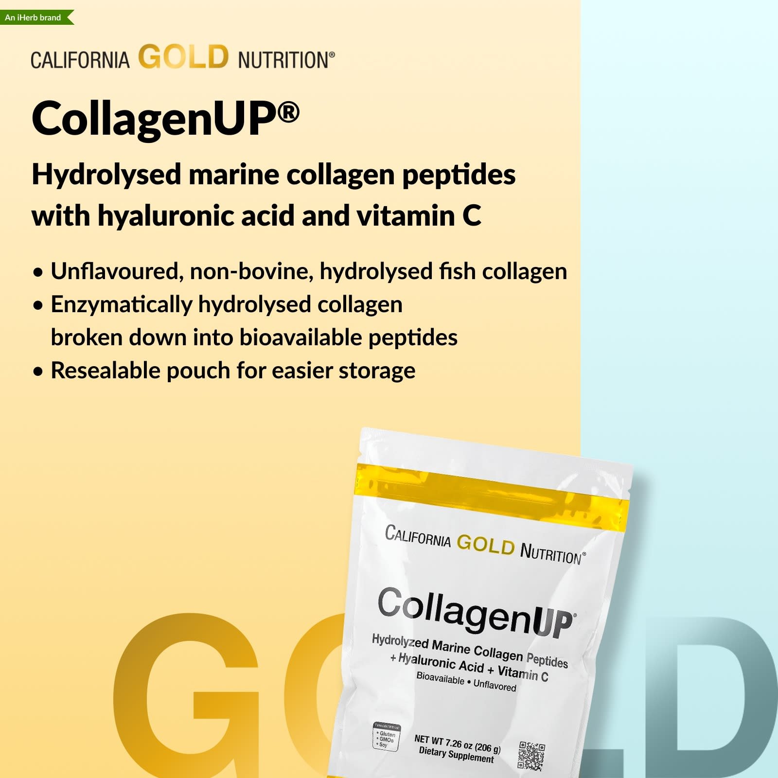 California Gold Nutrition CollagenUP®, Hydrolyzed Marine Collagen Peptides with Hyaluronic Acid and Vitamin C, Unflavored, 7.26 oz (206 g) - Image 2