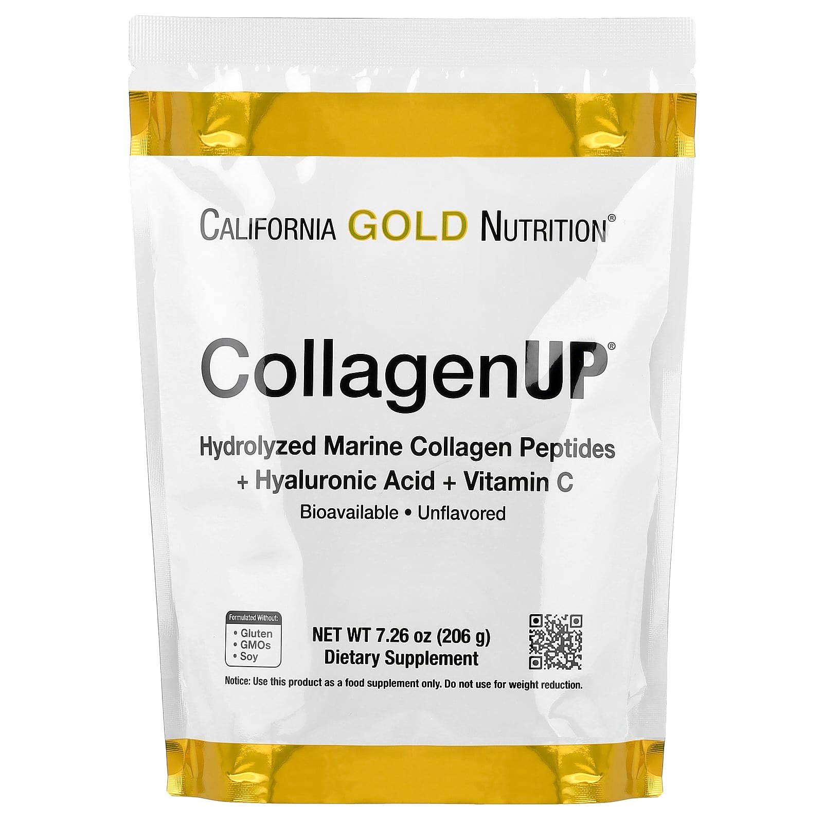 California Gold Nutrition CollagenUP®, Hydrolyzed Marine Collagen Peptides with Hyaluronic Acid and Vitamin C, Unflavored, 7.26 oz (206 g)