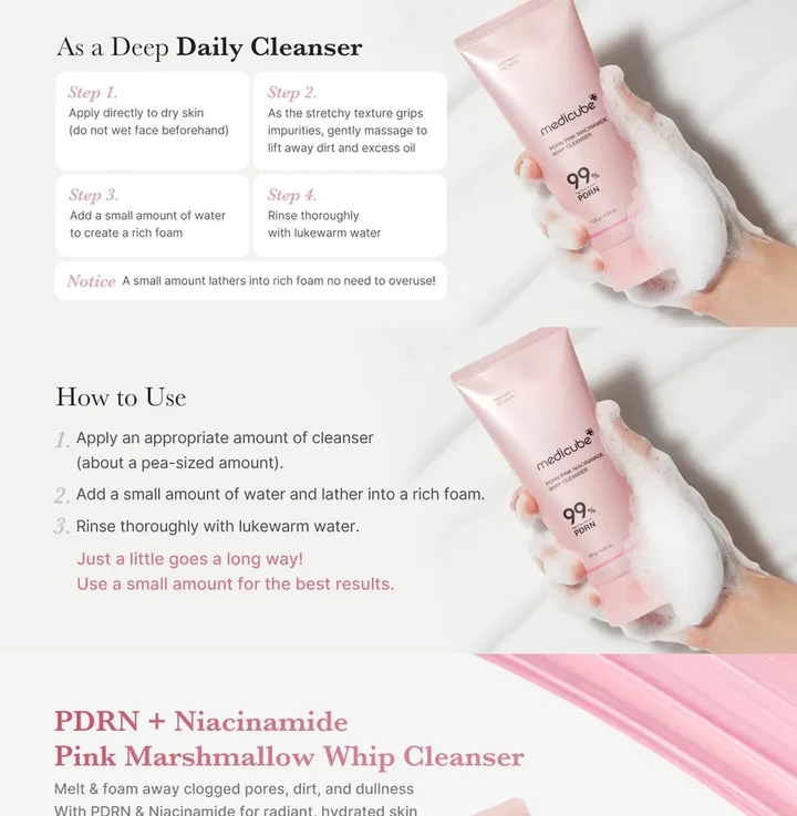 Medicube PDRN Pink Niacinamide Whip Cleanser 120g - Image 2