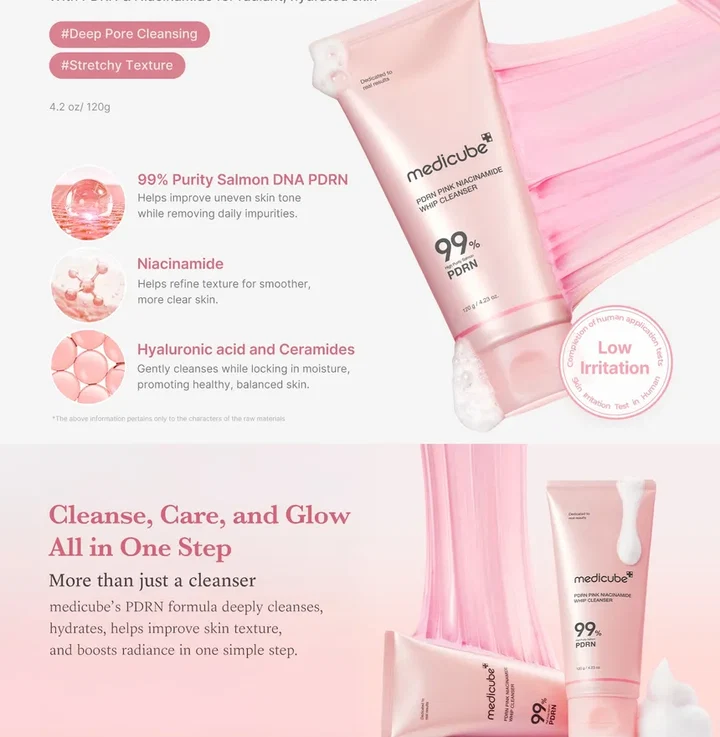 Medicube PDRN Pink Niacinamide Whip Cleanser 120g - Image 3