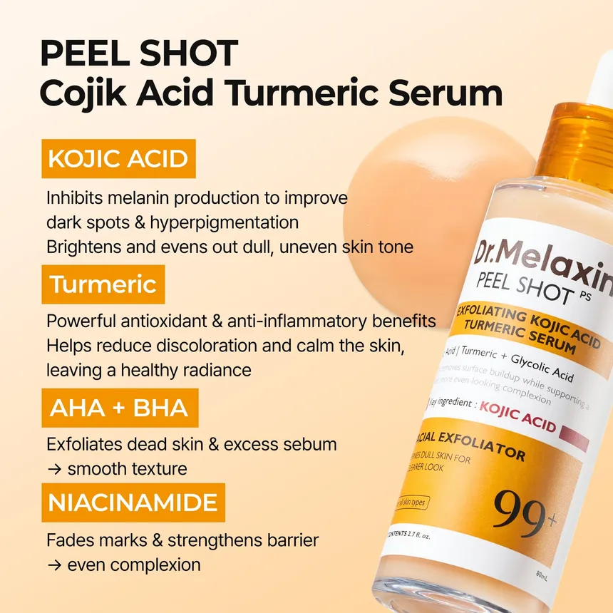 Dr. Melaxin Peel Shot Exfoliating Kojic Acid Turmeric Serum 80Ml - Image 5